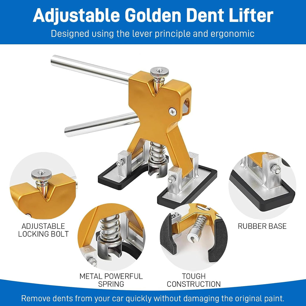 97pcs Dent Puller Kit, Car Dent Puller for Dent Removal, Paintless Dent Removal Kit with Golden Lifter, Bridge Puller, Slide Hammer T-Bar, Dent Remover Tool for Car Refrigerator Door Ding Repair