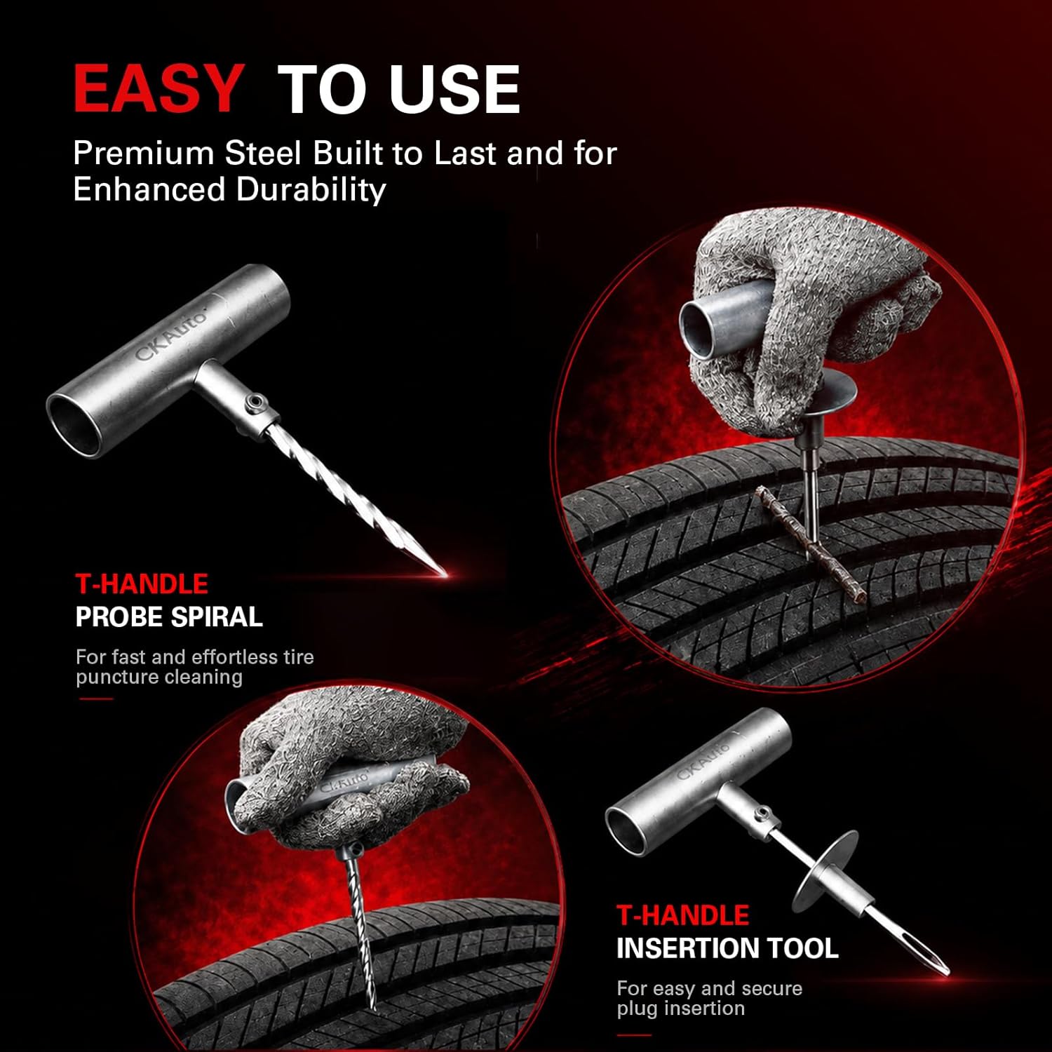CKAuto 36 pcs Universal Tire Repair Kit with Plugs Heavy Duty Professional | for Flat Tire Puncture Repair, Value Pack, Tire Plug Kit for Cars, SUVs, Motorcycles, Trucks, RVs, and More
