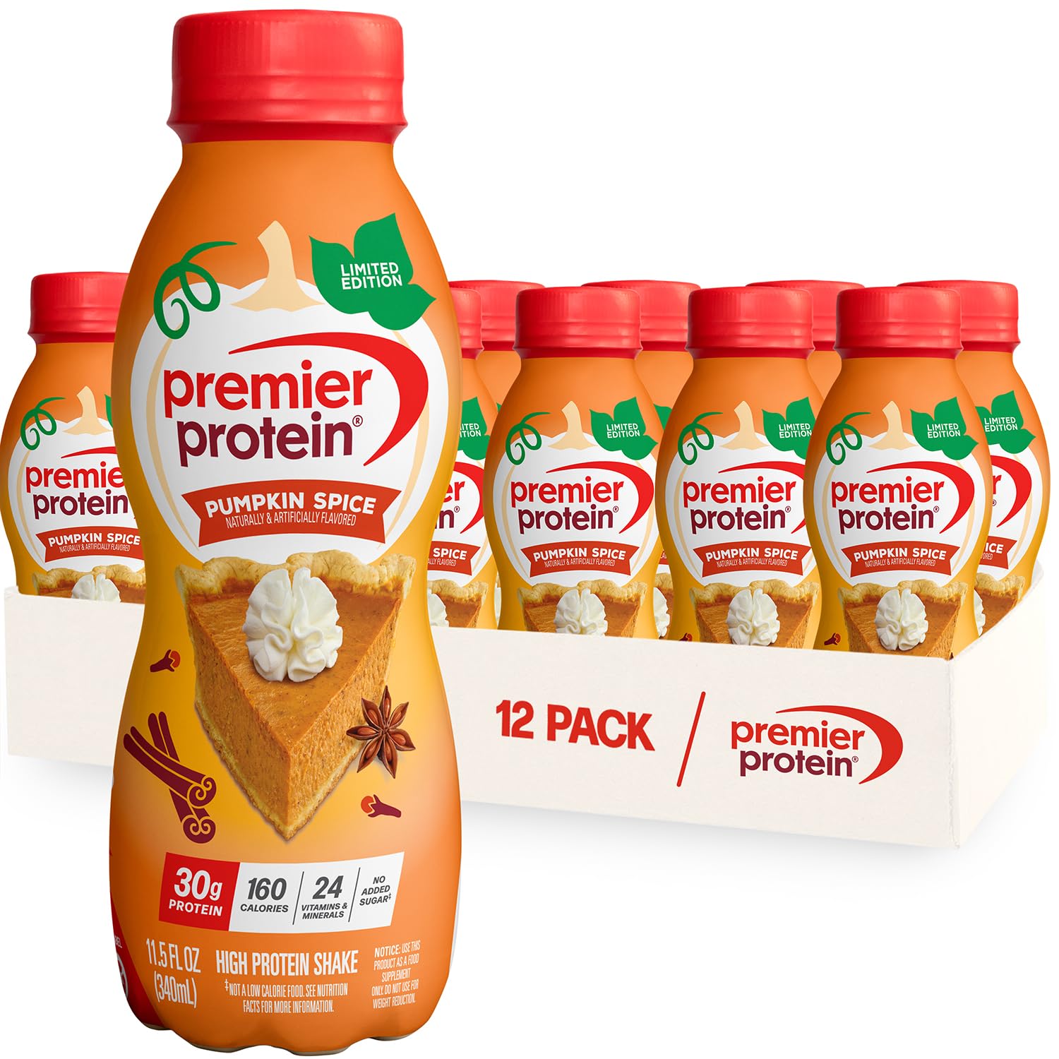 Premier Protein 30g High Protein Shake, Chocolate, 12 Pack Bottles, Vegetarian
